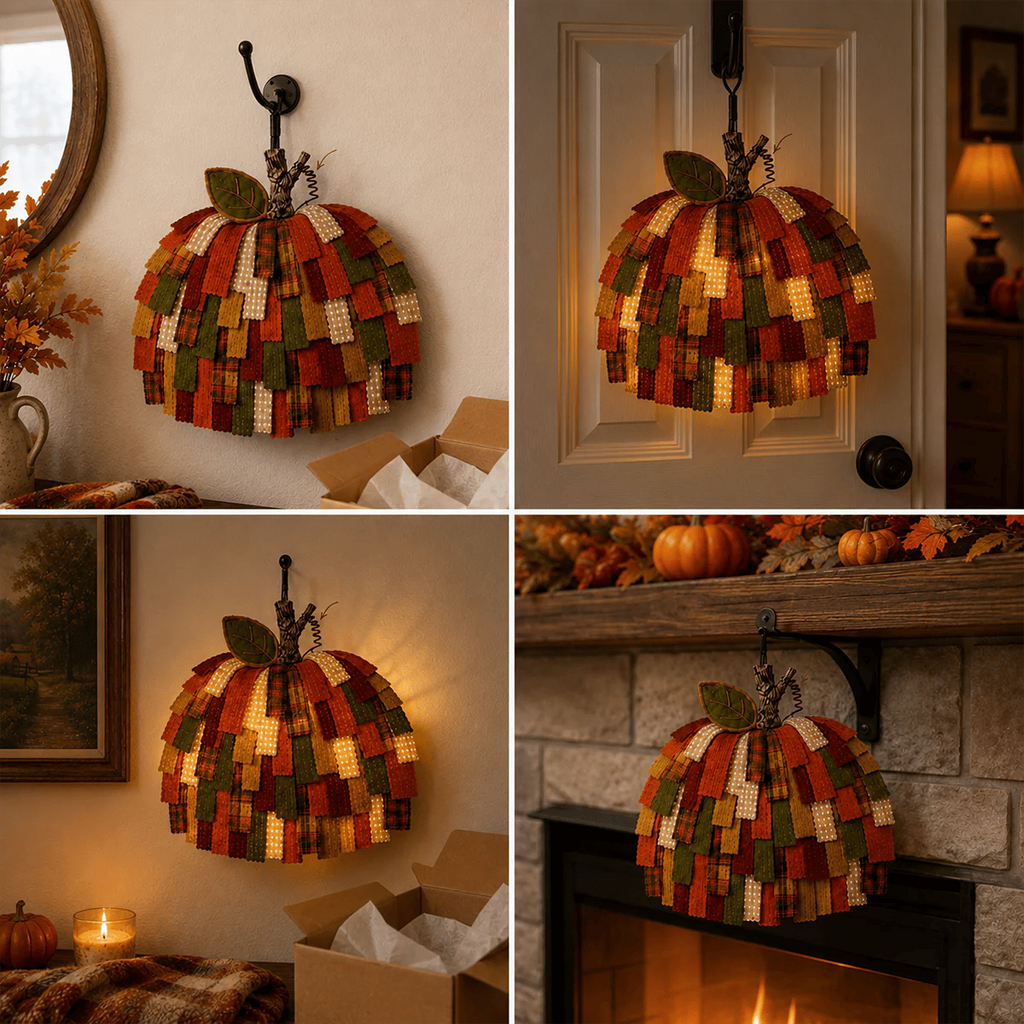 🎃Handmade Patchwork Pumpkin Door Hanger - Rustic Fall & Thanksgiving Home Decor🍂