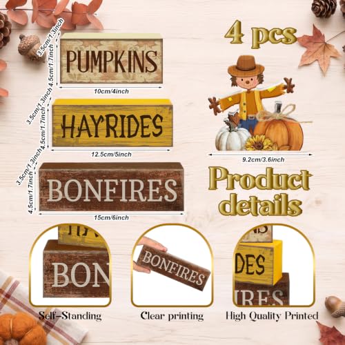 4 Pcs Fall Scarecrow Table Decoration for Home Wooden Stack Decor (Scarecrow)