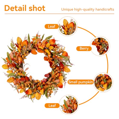 22" Fall Wreath for Front Door Pumpkin Artificial Wall Decor Autumn (Beige / 22'')