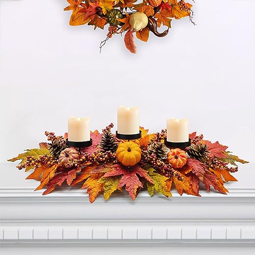 Fall Centerpiece with Artificial Pumpkins, Pine Cones & Berries for Thanksgiving Decor