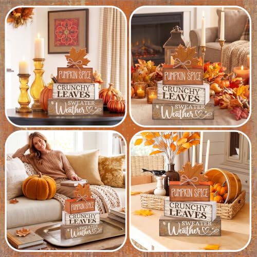 4 Pcs Fall Wooden Tiered Tray Decor Rustic Farmhouse Signs (Sweater Weather)