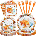 96 Pieces Thanksgiving Pumpkin Tableware Set ??Rustic Sunflower and Pumpkin Disposable Plates, Napkins, and Forks for Fall Dinners, Friendsgiving, Harvest Parties ??Serves 24 Guests