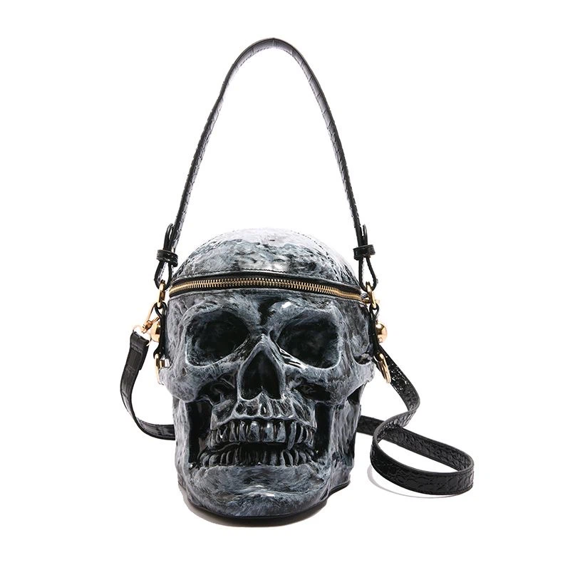3D Skull Crossbody Bag, Gothic Patent Leather Skeleton Shoulder Purse