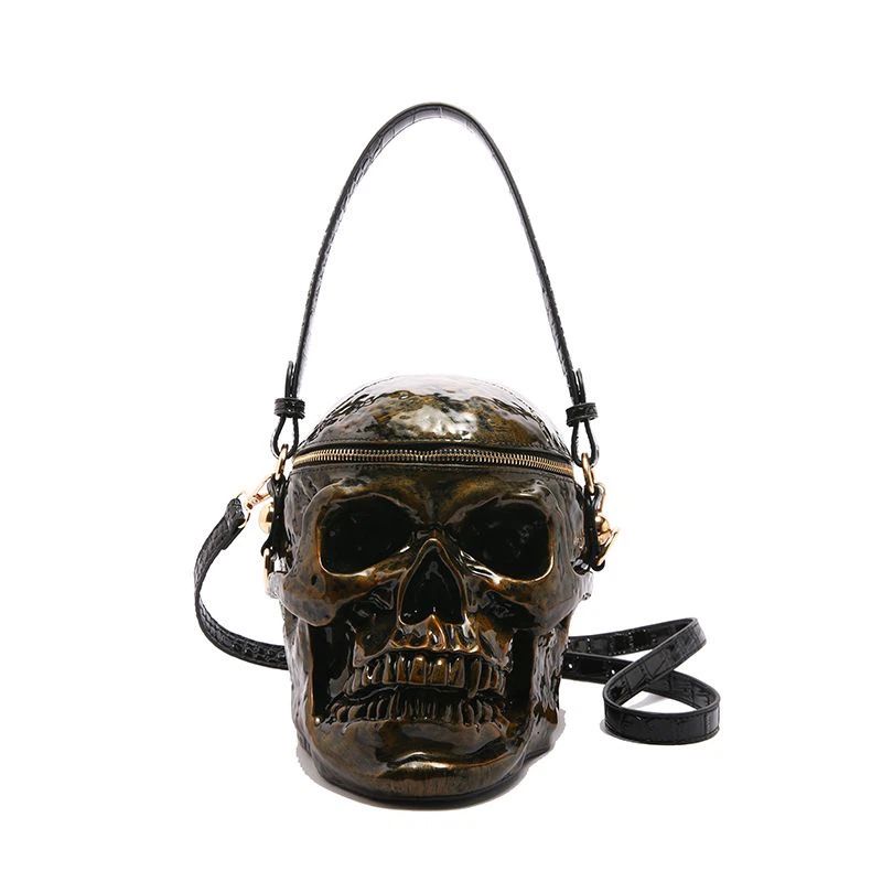 3D Skull Crossbody Bag, Gothic Patent Leather Skeleton Shoulder Purse