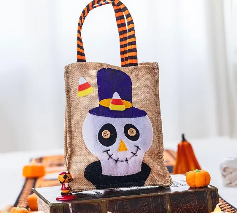 Halloween Trick or Treat Candy Bags, Reusable Linen Gift Tote Bags for Kids