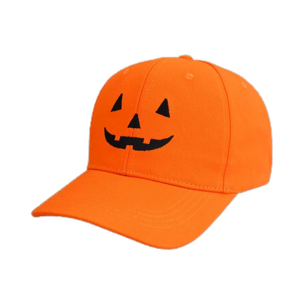 Halloween Pumpkin Face Embroidered Dad Hat, Orange Jack O Lantern Baseball Cap
